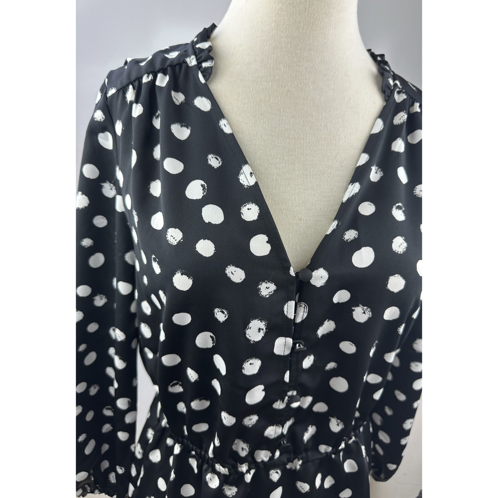 NWT J.Crew Peplum Blouse Painted Dot Satin Backed Crepe Polka Dot Black Size 2 - Picture 3 of 13